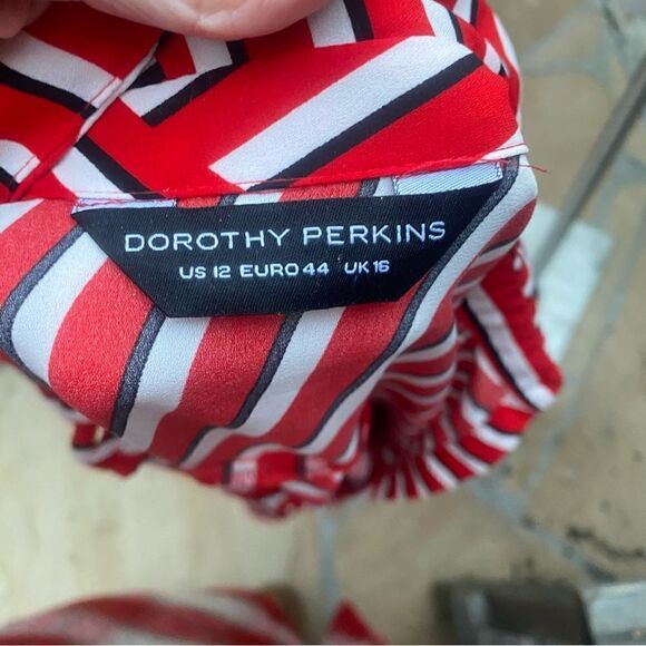 DOROTHY PERKINS Women Red Striped Shirt Style Top size 12 - Picture 11 of 14